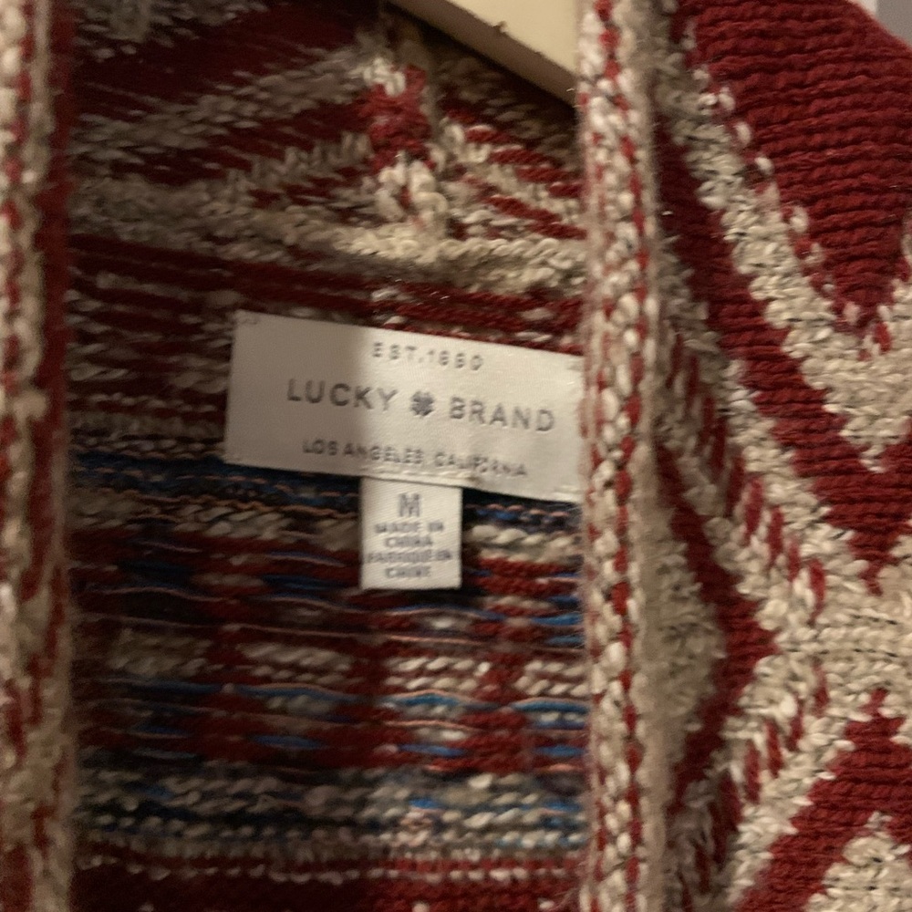 Lucky Brand Red and Cream Knit Nordic style Cardigan M - Picture 4 of 7